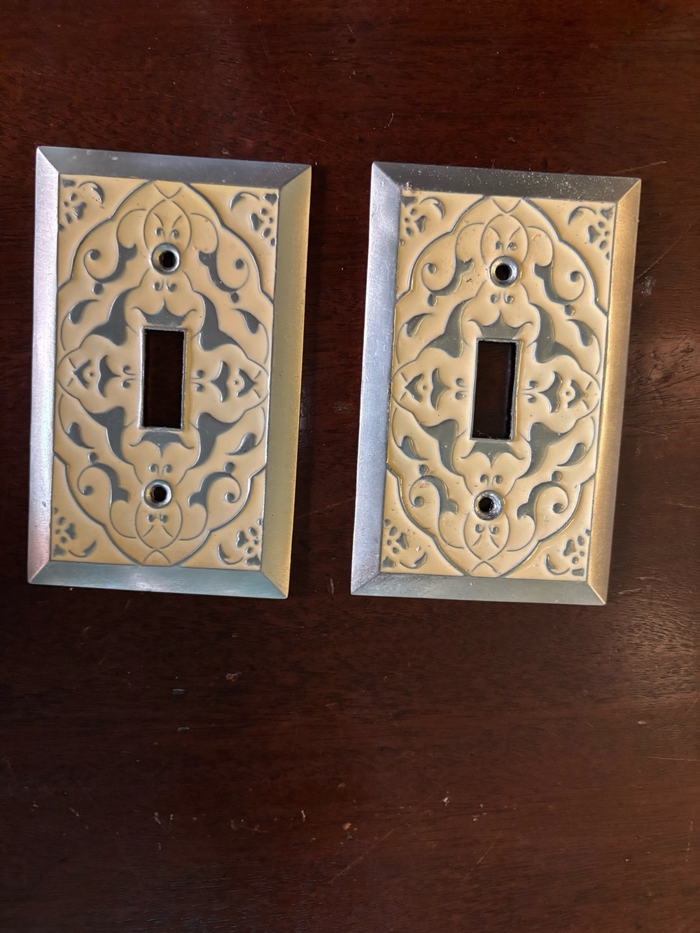 Decorative Cream and Silver Ornate Single Toggle Wall Plate - Pair